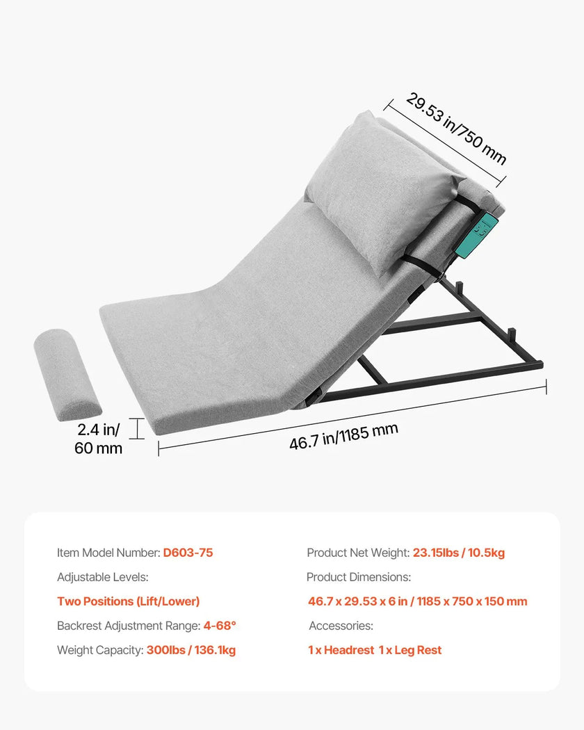 VEVOR Electric Lifting Backrest 300 lbs 4-68° Adjustable Lifting Bed Backrest