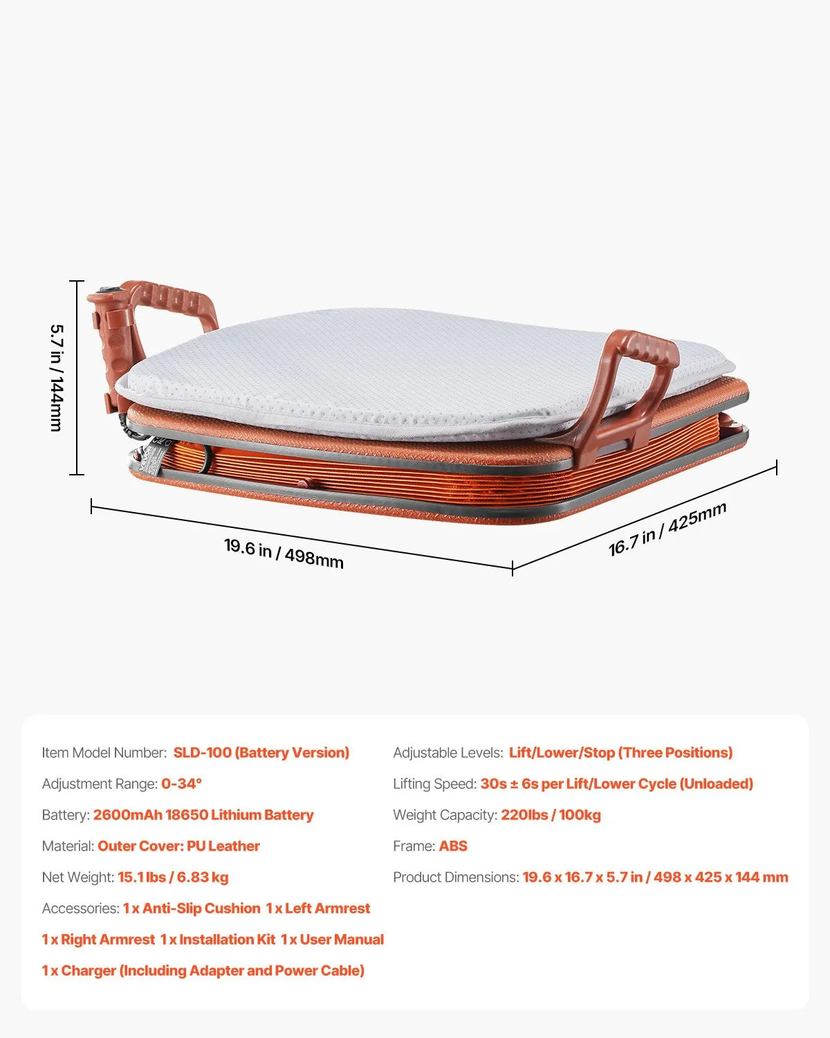 VEVOR Electric Seat Assist Lifting Cushion 200lb 34° Chair Lift Assist Device