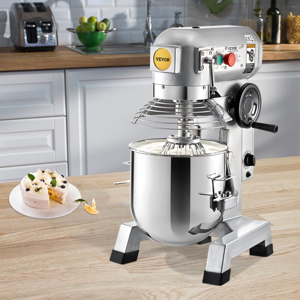 VEVOR Commercial Stand Mixer, 15Qt Stainless Steel Bowl, 500W Heavy Duty Electric Food Mixer with 3 Speeds Adjustable 113/184/341 RPM, Dough Hook Whisk Beater Included, Perfect for Bakery Pizzeria