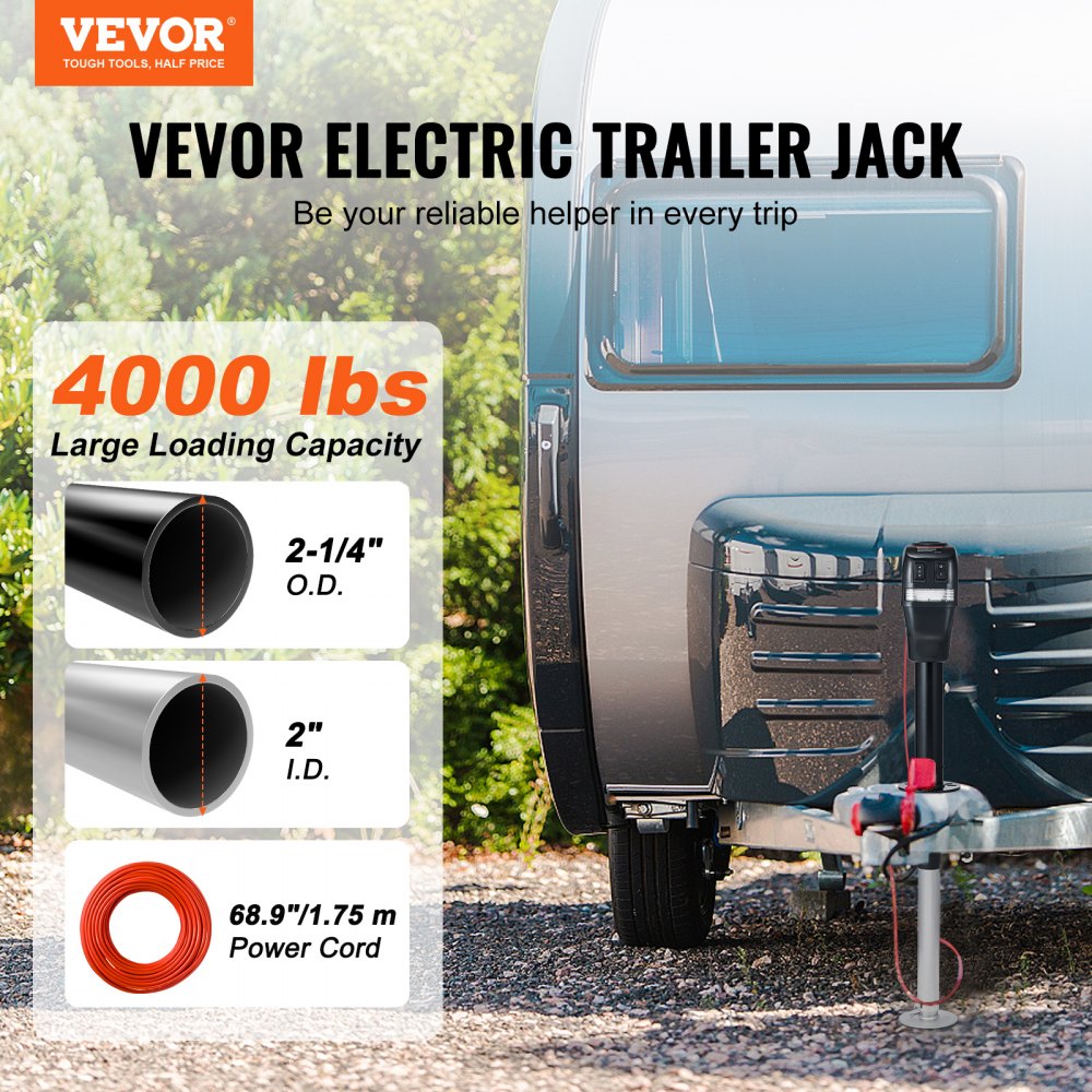 VEVOR Electric Trailer Jack, Power Tongue Jack Weight Capacity 4000 lbs, 9.84