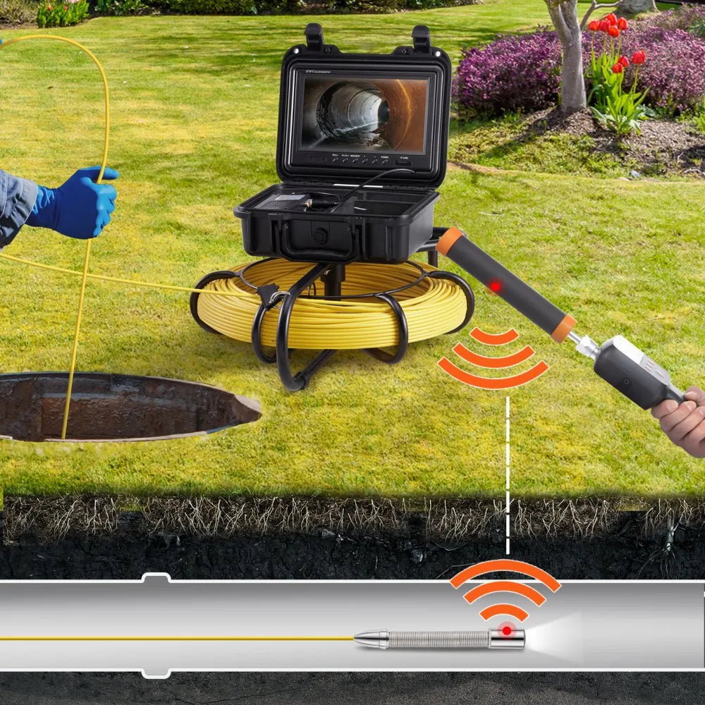 VEVOR Sewer Camera Pipe Inspection Camera w/ 512hz Sonde 9in 720p Screen 300 ft