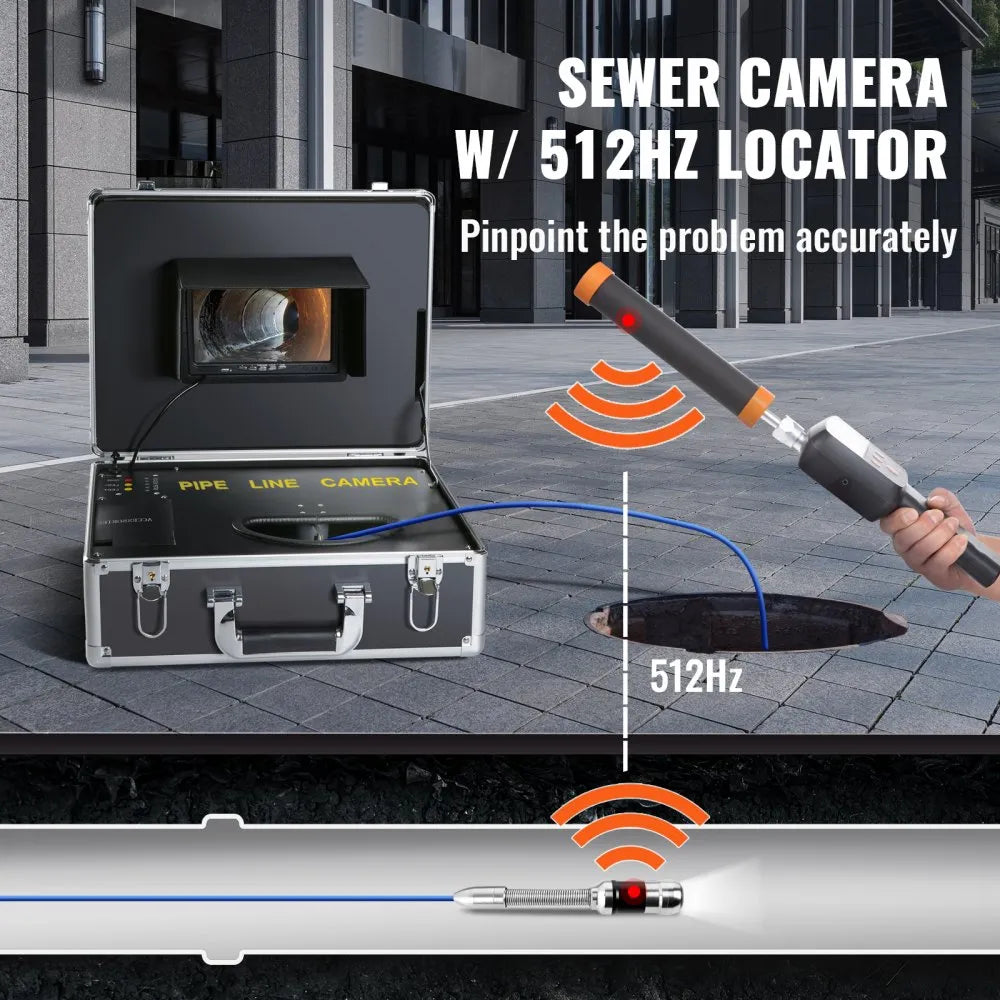 VEVOR Sewer Camera with 512Hz Locator, 131 ft/40 m, 7