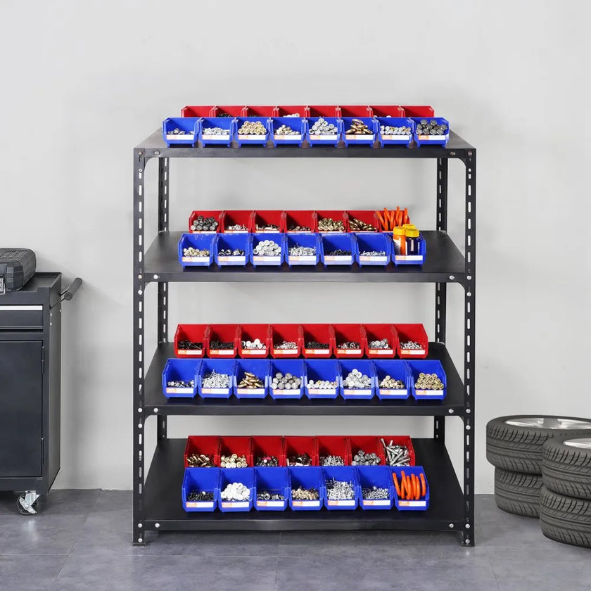 VEVOR Plastic Storage Bin, (5-Inch x 4-Inch x 3-Inch), Hanging Stackable Storage Organizer Bin, Blue/Red, 24-Pack, Heavy Duty Stacking Containers for Closet, Kitchen, Office, or Pantry Organization