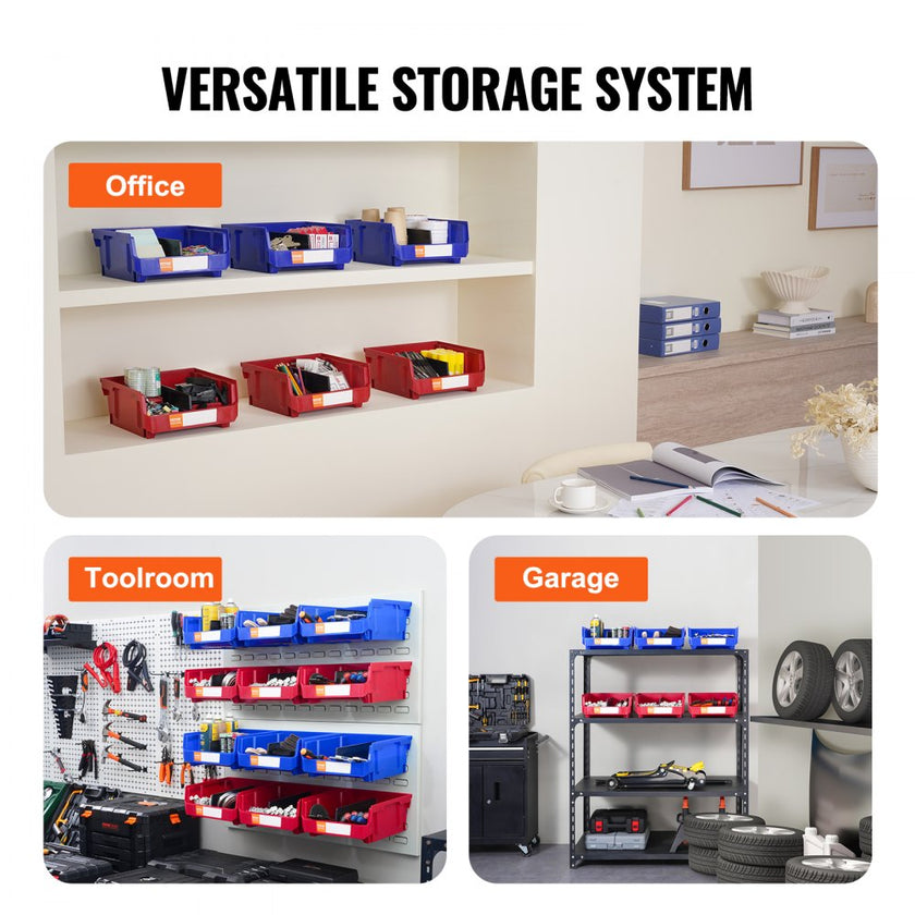 VEVOR Plastic Storage Bin, (11-Inch x 11-Inch x 5-Inch), Hanging Stackable Storage Organizer Bin, Blue/Red, 6-Pack, Heavy Duty Stacking Containers for Closet, Kitchen, Office, or Pantry Organization