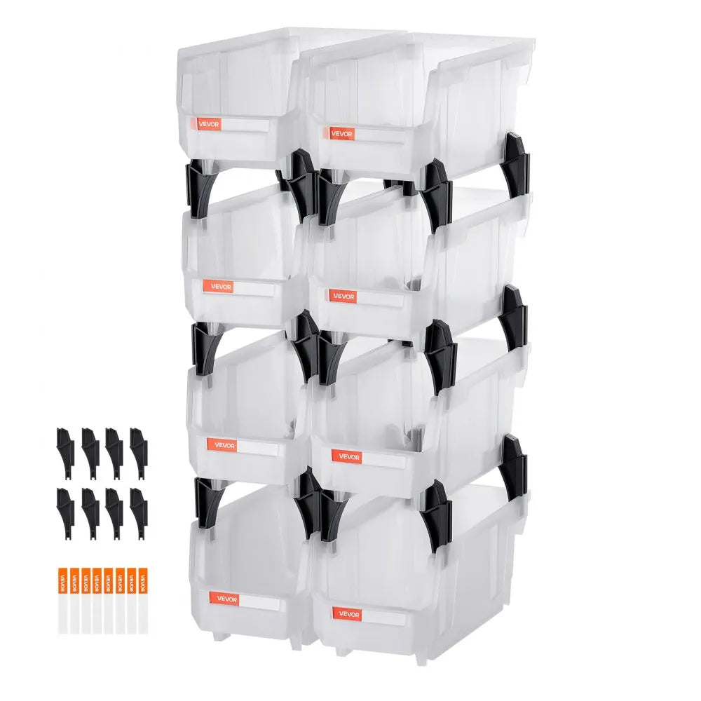 Plastic Stackable Storage Bins – 8 Pack Transparent Organizer Containers