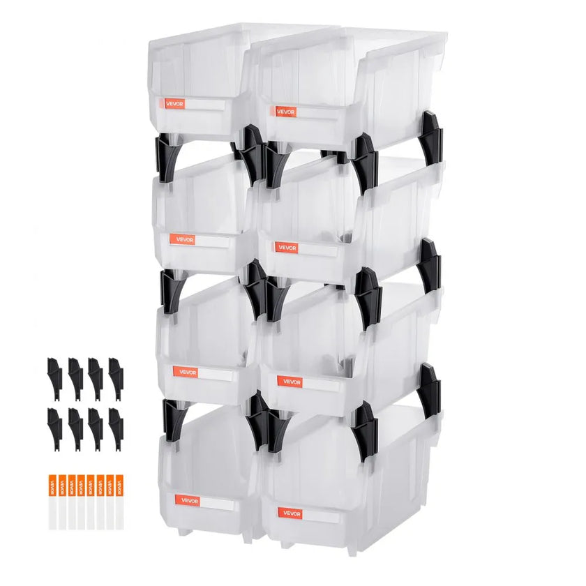 Plastic Stackable Storage Bins – 8 Pack Transparent Organizer Containers