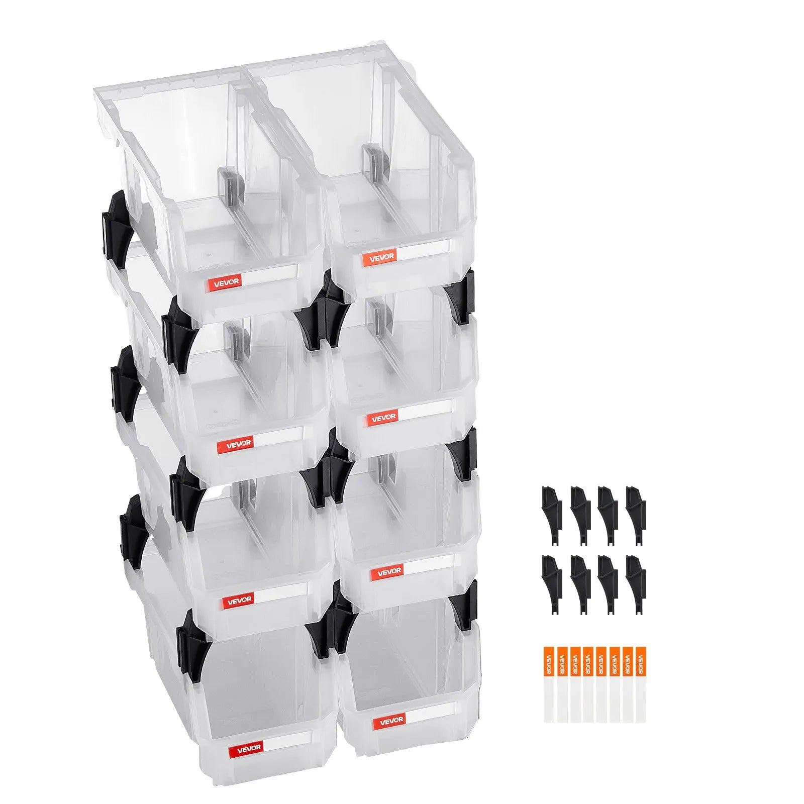 Plastic Stackable Storage Bins – 8 Pack Transparent Organizer Containers