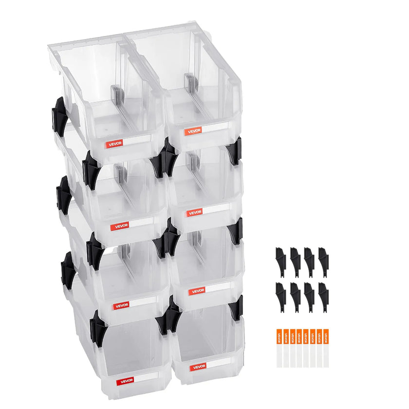 Plastic Stackable Storage Bins – 8 Pack Transparent Organizer Containers