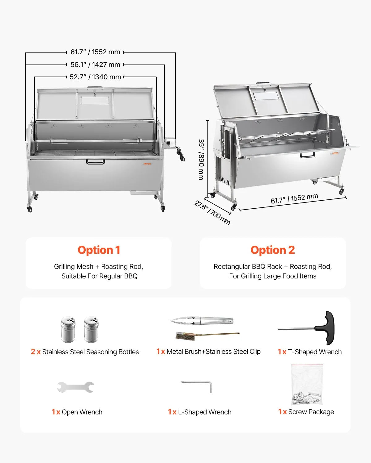 VEVOR Roaster Spit Rotisserie BBQ Grill Pig Lamb Chicken Roaster 60W 286 LBS