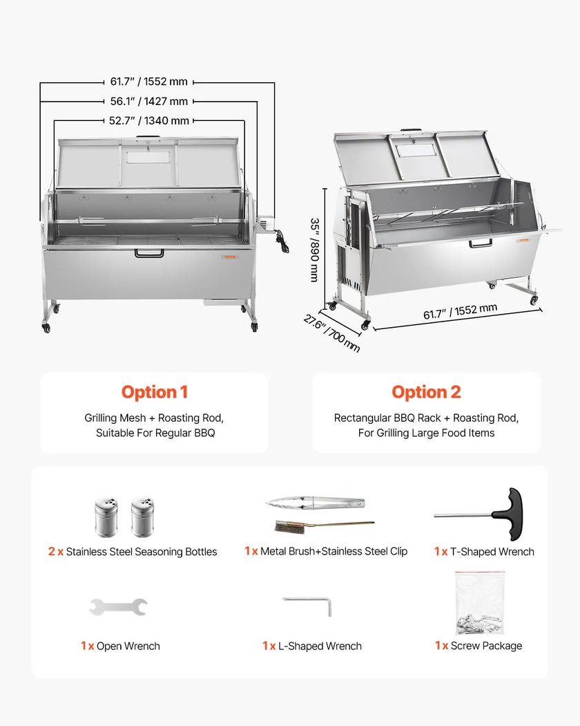 VEVOR Roaster Spit Rotisserie BBQ Grill Pig Lamb Chicken Roaster 60W 286 LBS
