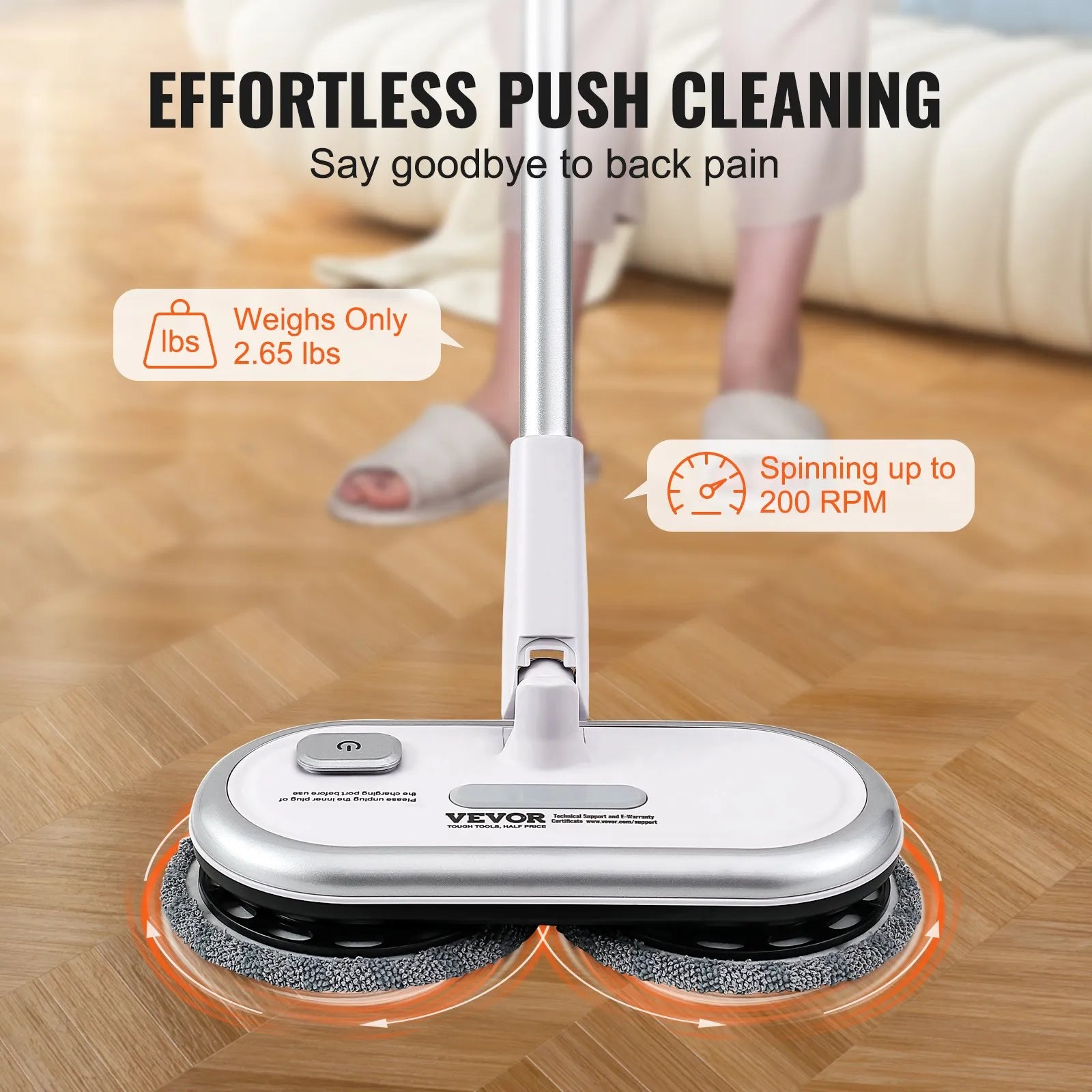 VEVOR Cordless Electric Mop Electric Spin Mop Floor Cleaning Dual Spinning Heads