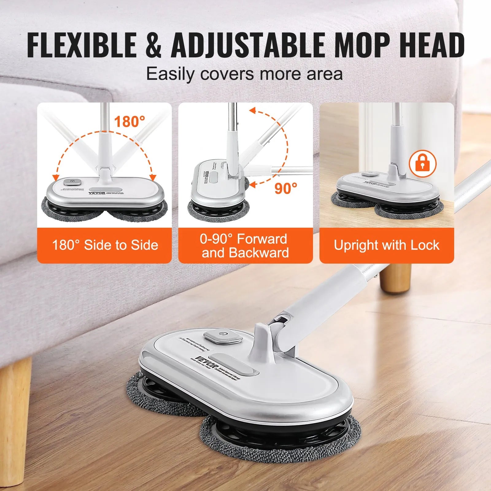 VEVOR Cordless Electric Mop Electric Spin Mop Floor Cleaning Dual Spinning Heads