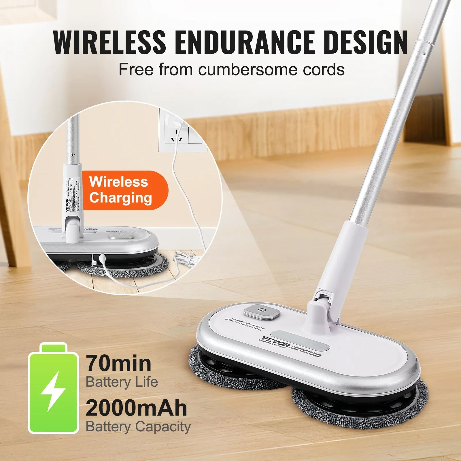 VEVOR Cordless Electric Mop Electric Spin Mop Floor Cleaning Dual Spinning Heads
