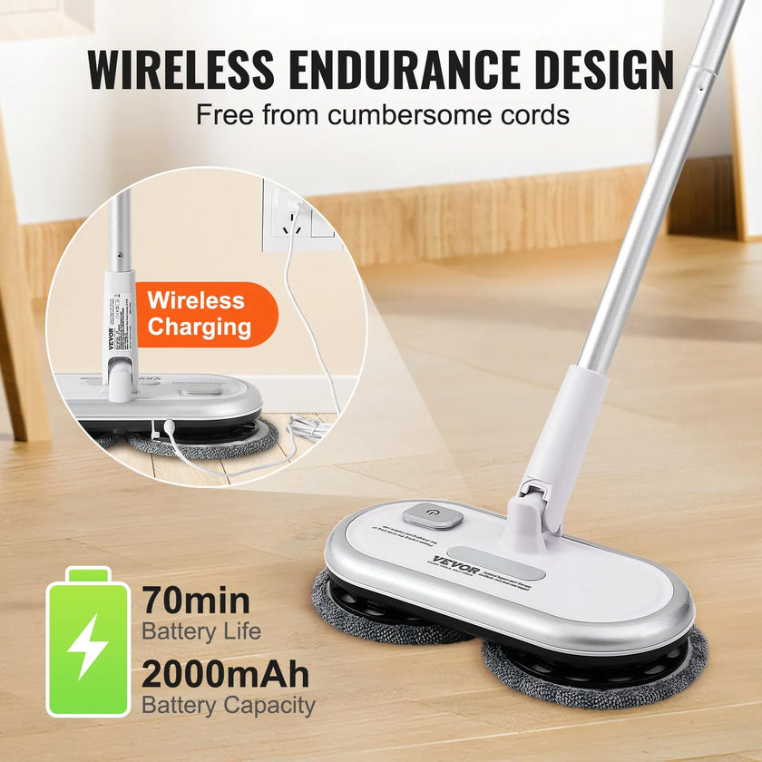 VEVOR Cordless Electric Mop Electric Spin Mop Floor Cleaning Dual Spinning Heads
