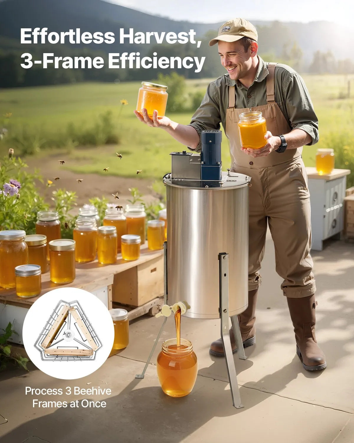 VEVOR Electric Honey Extractor 3 Frame Honey Spinner Beekeeping Stainless Steel