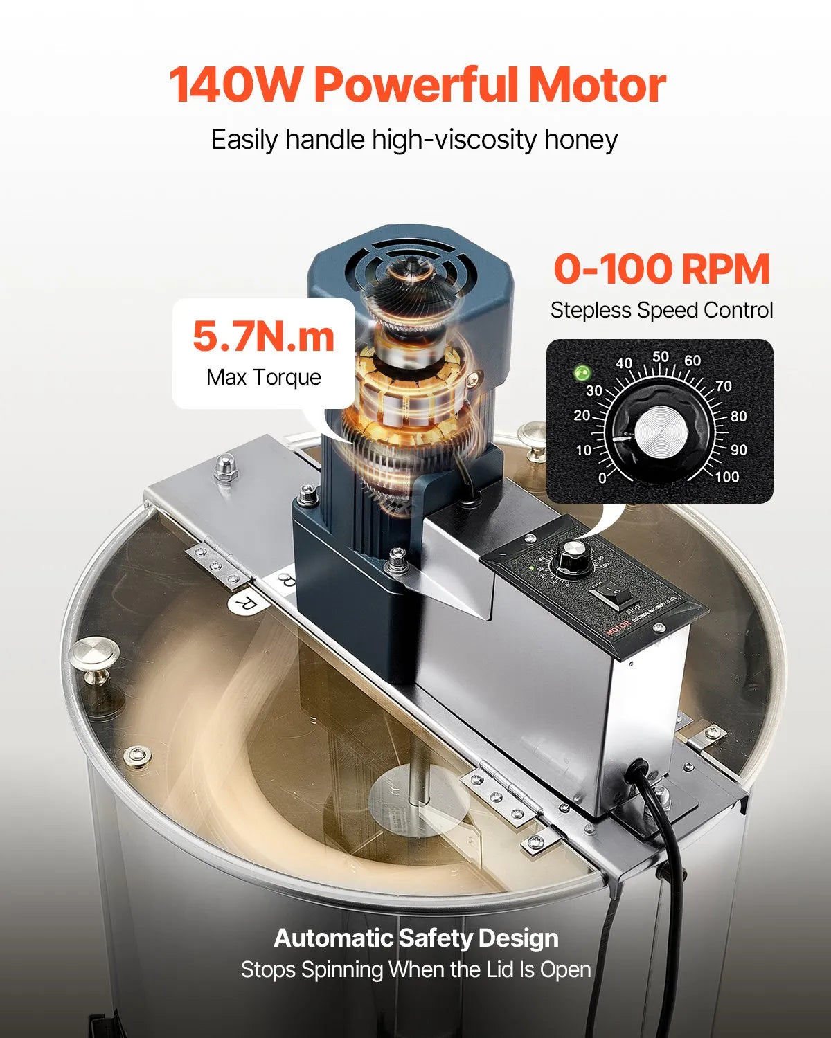 VEVOR Electric Honey Extractor 3 Frame Honey Spinner Beekeeping Stainless Steel