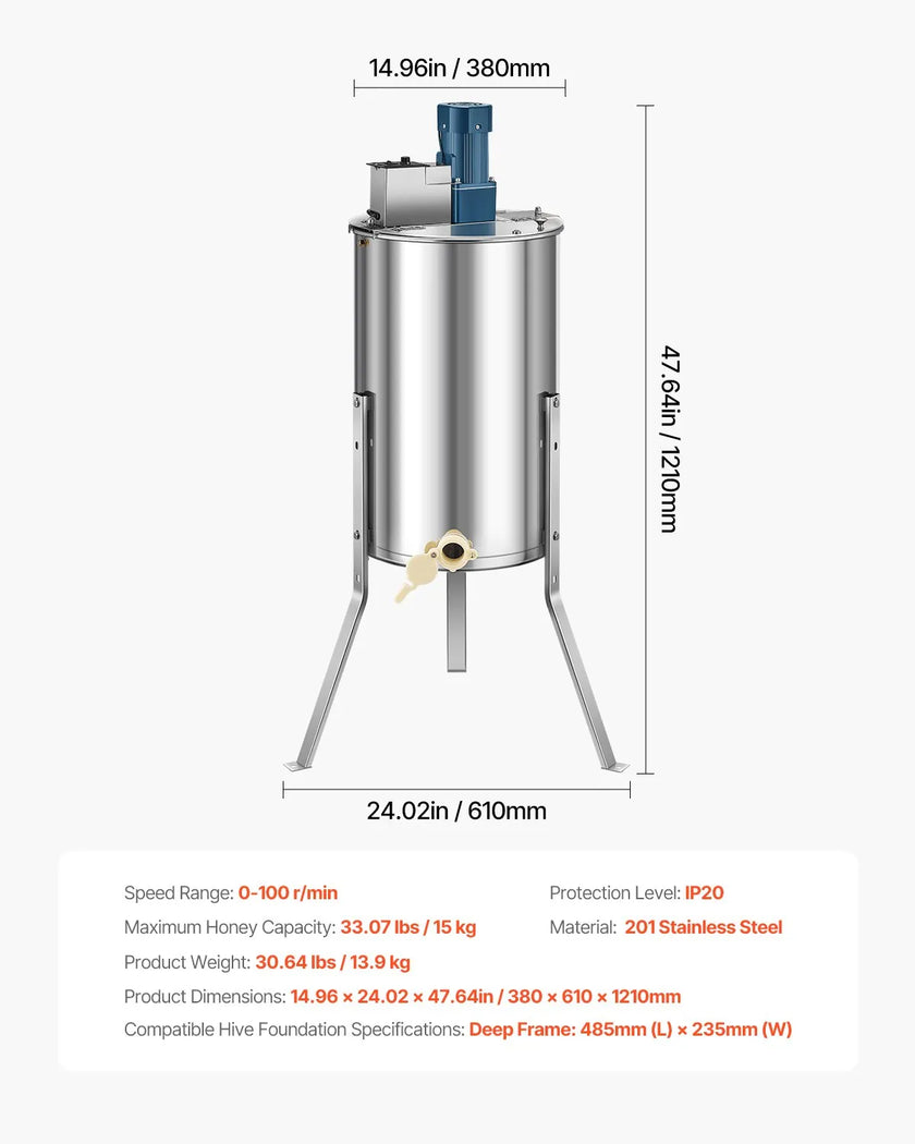 VEVOR Electric Honey Extractor 3 Frame Honey Spinner Beekeeping Stainless Steel