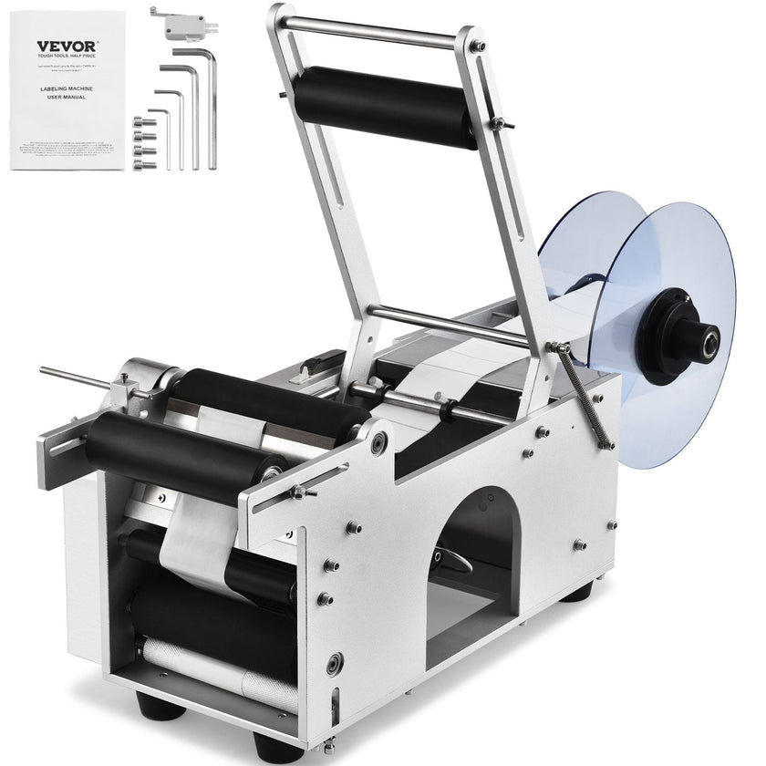 VEVOR Semi-Automatic Round Labeling Machine, 20-50pcs/min, Electric Bottle Label Applicator for Round Bottles, Round Bottle Labeler Suitable for Bottle Diameter 0.78-4.72 inches (with Pressing Bar)
