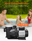 VEVOR 3 HP Above Ground Swimming Pool Pump Single Speed 149 GPM 3450 RPM 220V