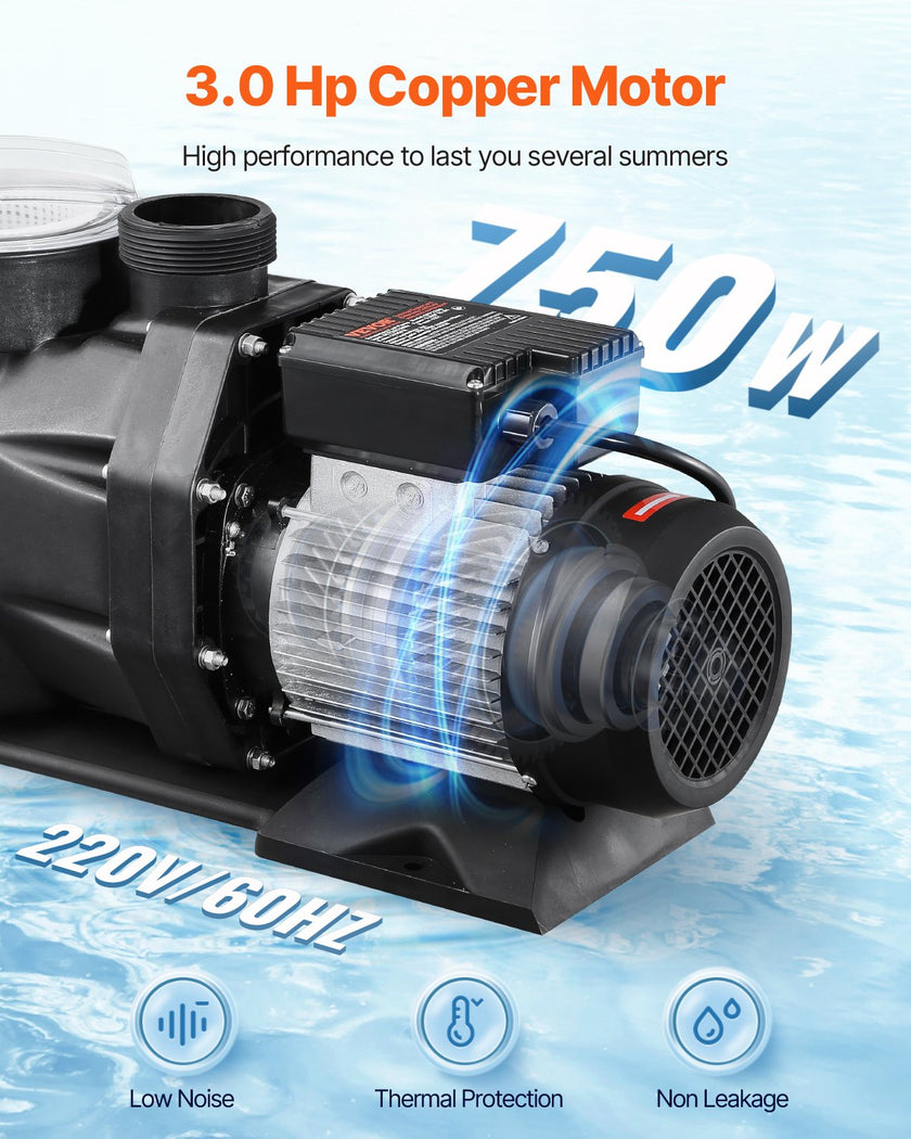 VEVOR 3 HP Above Ground Swimming Pool Pump Single Speed 149 GPM 3450 RPM 220V