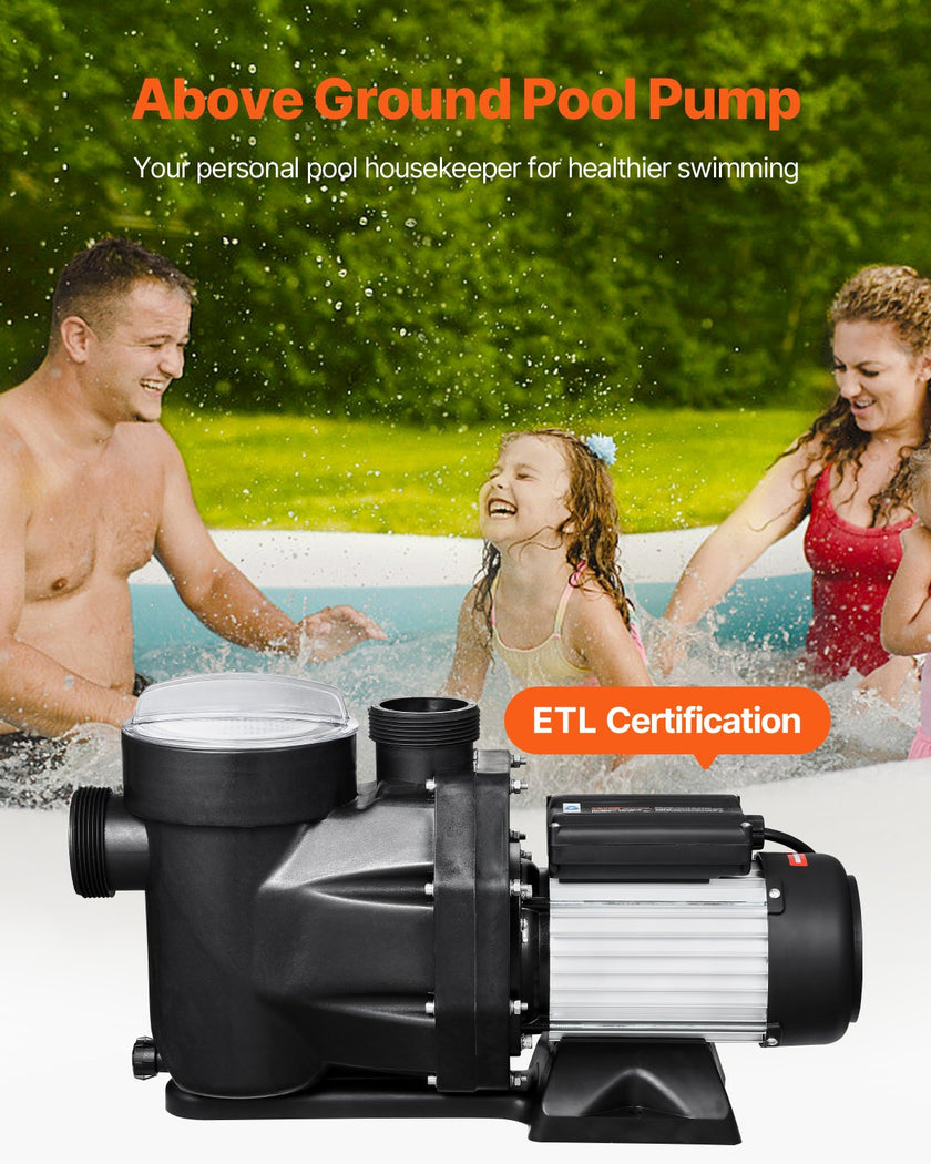VEVOR 1.5 HP Above Ground Swimming Pool Pump Single Speed 122 GPM 3450 RPM 220V