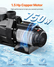 VEVOR 1.5 HP Above Ground Swimming Pool Pump Single Speed 122 GPM 3450 RPM 220V
