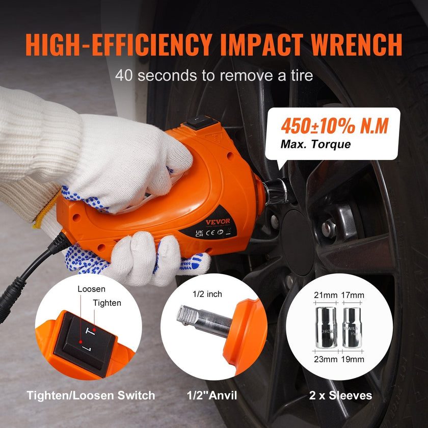 VEVOR Electric Hydraulic Car Floor Jack 5 Ton 12V w/Impact Wrench Inflator Pump