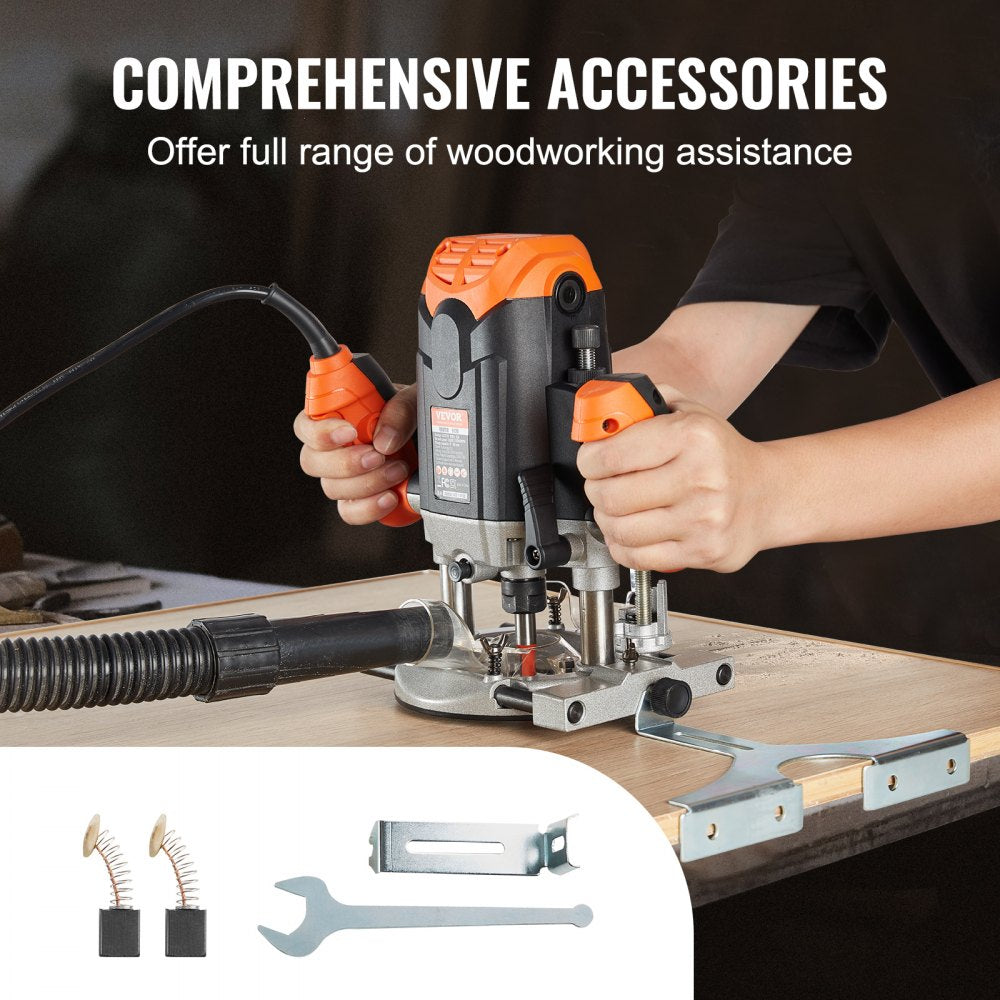 VEVOR Plunge Router, 3-1/4 HP, 120V, 12000-23000 RPM Variable Speed, Electronic Plunge Base Router, Plunge Woodworking Router Kit with Carry Case, Parallel Guide, Straight Guide, 1/4