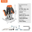 VEVOR Plunge Router, 3-1/4 HP, 120V, 12000-23000 RPM Variable Speed, Electronic Plunge Base Router, Plunge Woodworking Router Kit with Carry Case, Parallel Guide, Straight Guide, 1/4