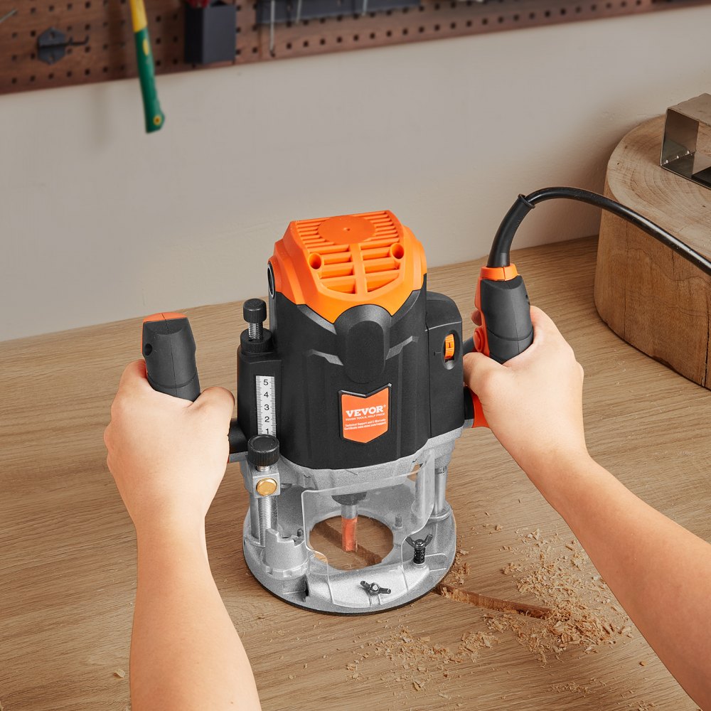 VEVOR Plunge Router, 3-1/4 HP, 120V, 12000-23000 RPM Variable Speed, Electronic Plunge Base Router, Plunge Woodworking Router Kit with Carry Case, Parallel Guide, Straight Guide, 1/4