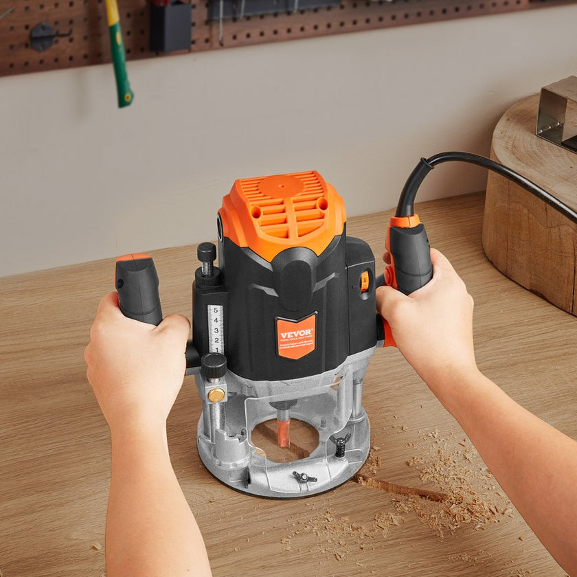 VEVOR Plunge Router, 3-1/4 HP, 120V, 12000-23000 RPM Variable Speed, Electronic Plunge Base Router, Plunge Woodworking Router Kit with Carry Case, Parallel Guide, Straight Guide, 1/4