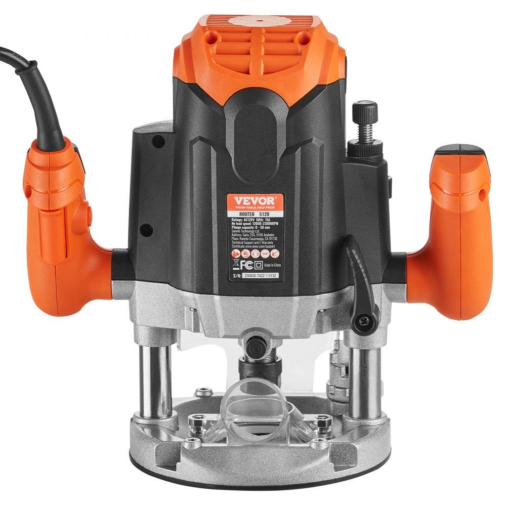 VEVOR Plunge Router, 3-1/4 HP, 120V, 12000-23000 RPM Variable Speed, Electronic Plunge Base Router, Plunge Woodworking Router Kit with Carry Case, Parallel Guide, Straight Guide, 1/4