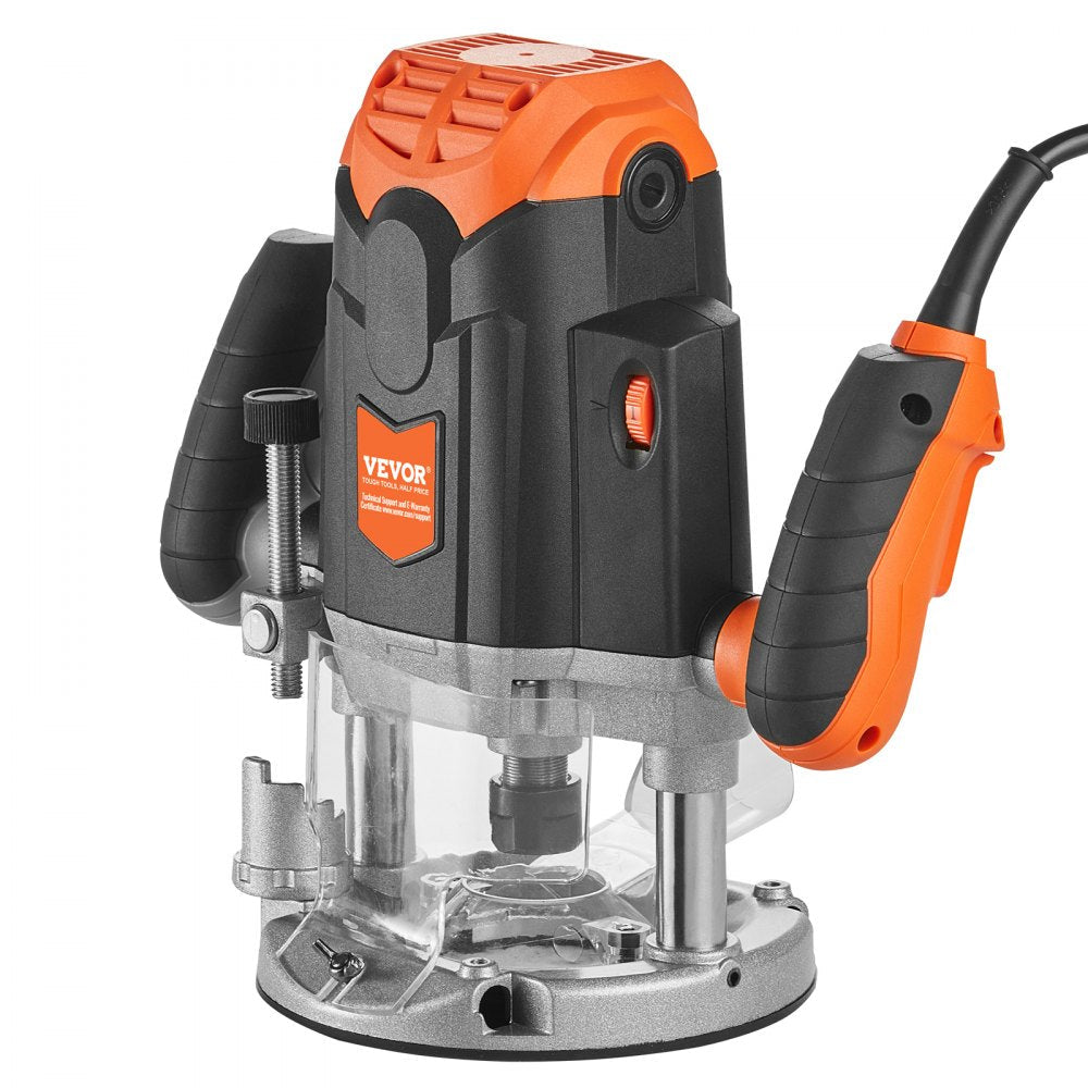 VEVOR Plunge Router, 3-1/4 HP, 120V, 12000-23000 RPM Variable Speed, Electronic Plunge Base Router, Plunge Woodworking Router Kit with Carry Case, Parallel Guide, Straight Guide, 1/4