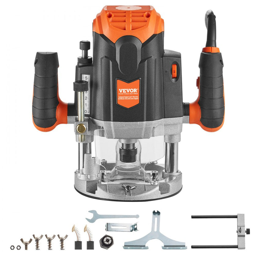 VEVOR Plunge Router, 3-1/4 HP, 120V, 12000-23000 RPM Variable Speed, Electronic Plunge Base Router, Plunge Woodworking Router Kit with Carry Case, Parallel Guide, Straight Guide, 1/4