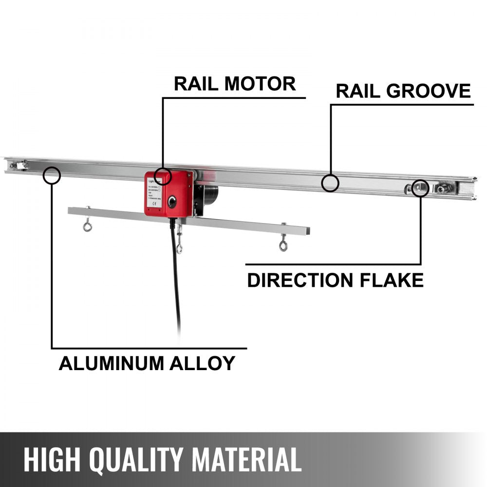 VEVOR Adjustable Indoor Grow Light Mover, 10.8 ft Light Rail Mover Kit 10 r/min, Mover Motor w on/off Button, Three Moving Rails, 0-120 Second Adjustable Time Delay, for Hydroponic Lighting System