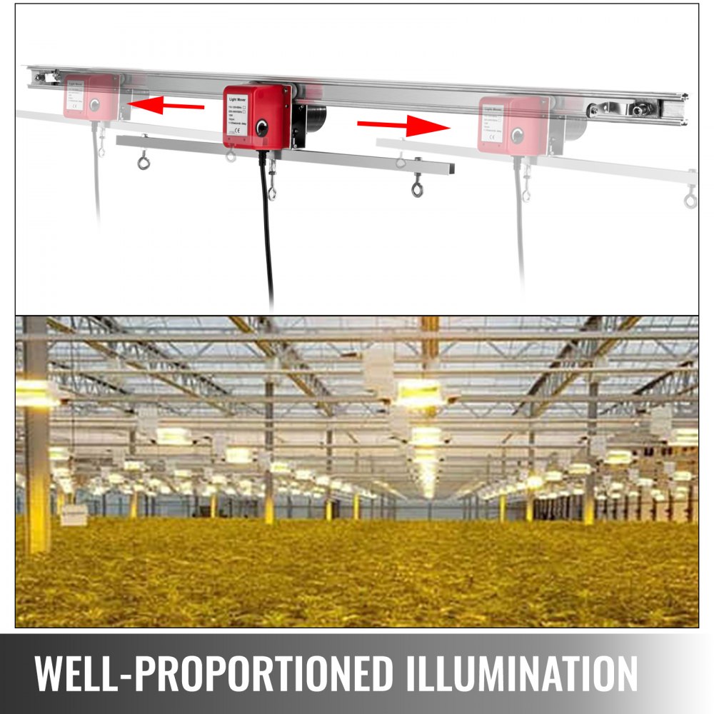 VEVOR Adjustable Indoor Grow Light Mover, 10.8 ft Light Rail Mover Kit 10 r/min, Mover Motor w on/off Button, Three Moving Rails, 0-120 Second Adjustable Time Delay, for Hydroponic Lighting System