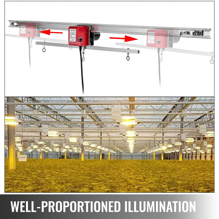 VEVOR Adjustable Indoor Grow Light Mover, 10.8 ft Light Rail Mover Kit 10 r/min, Mover Motor w on/off Button, Three Moving Rails, 0-120 Second Adjustable Time Delay, for Hydroponic Lighting System