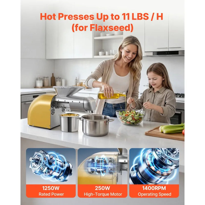 Oil Press Machine 1250W Electric Oil Extractor – Hot & Cold Press Oil Maker