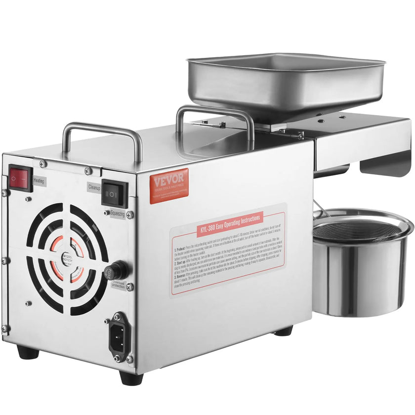 VEVOR Electric Oil Press Machine, 700W Stainless Steel Oil Extractor Machine, 140℃ / 284℉ Constant Temperature, Hot Press Oil Expeller for Pressing Peanuts, Sesame Seeds, Rapeseed, Tea Seeds