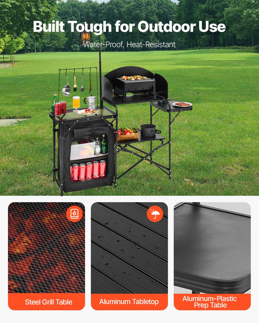 VEVOR Camping Kitchen Table Portable Outdoor Cook Station Storage Aluminum