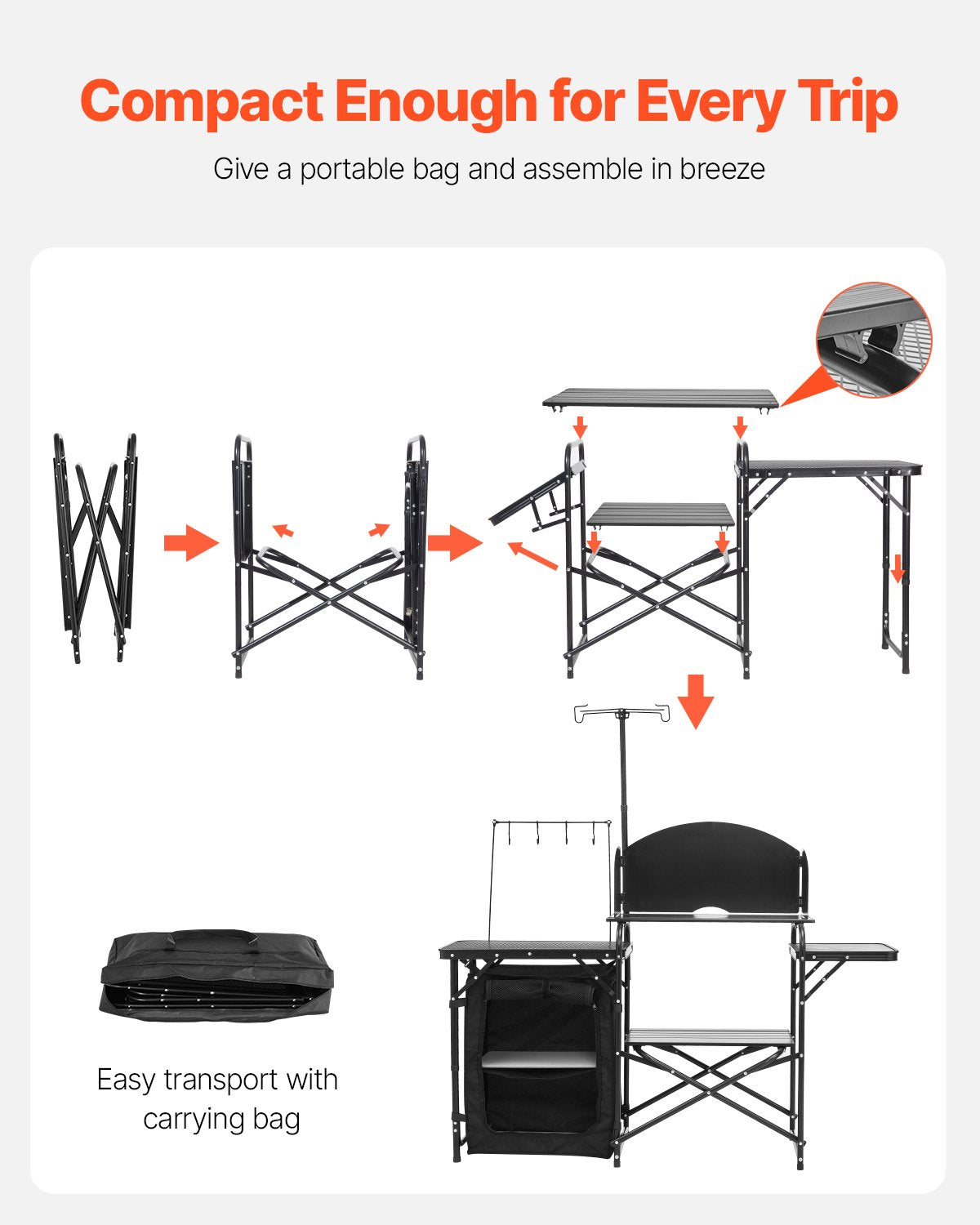 VEVOR Camping Kitchen Table Portable Outdoor Cook Station Storage Aluminum