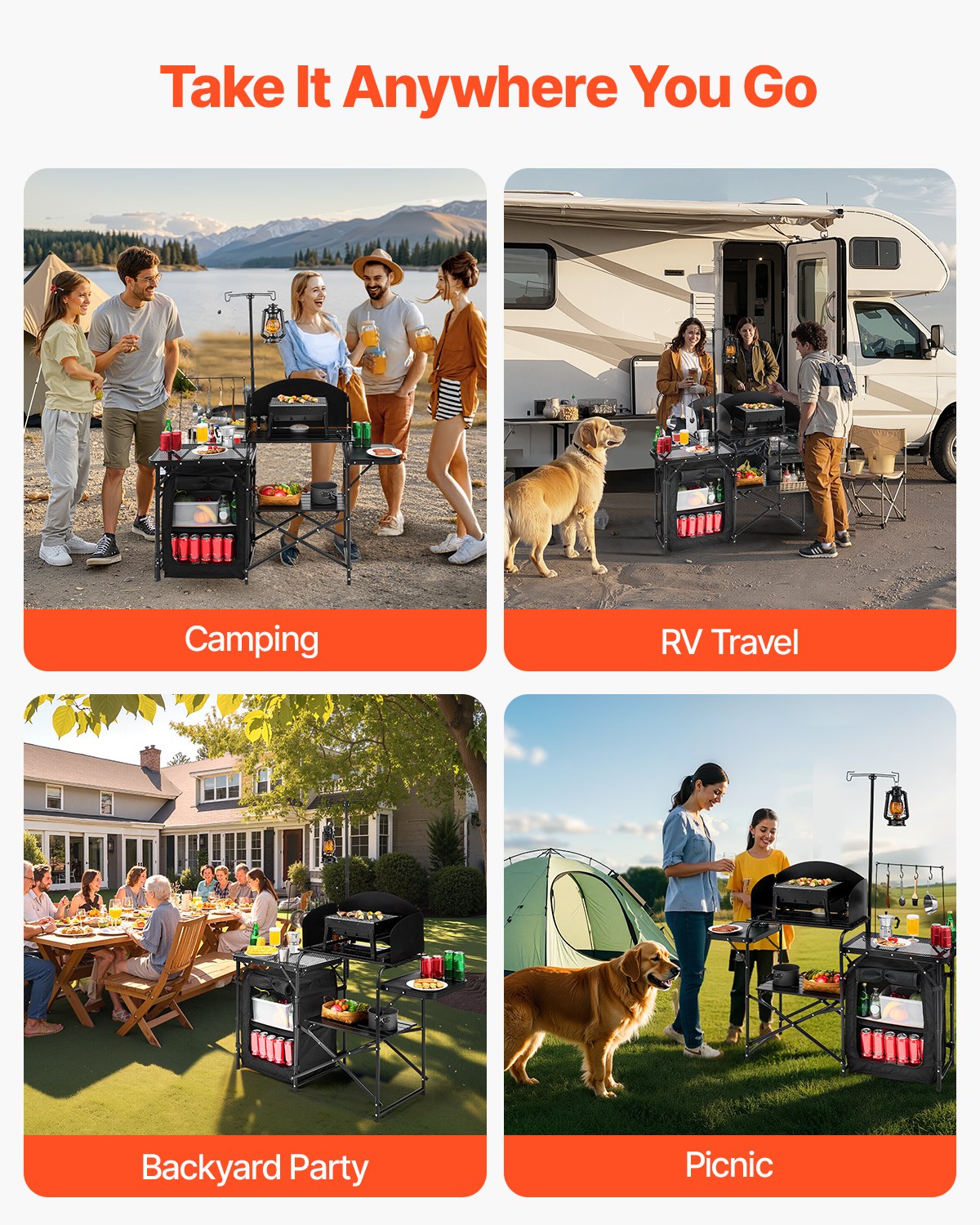 VEVOR Camping Kitchen Table Portable Outdoor Cook Station Storage Aluminum