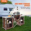 VEVOR Camping Kitchen Table, Folding Outdoor Cooking Table with Storage Carrying Bag, Aluminum Cook Station 3 Cupboard & Detachable Windscreen, Quick Set-up for Picnics, BBQ, RV Traveling, Brown