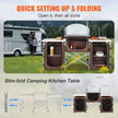 VEVOR Camping Kitchen Table, Folding Outdoor Cooking Table with Storage Carrying Bag, Aluminum Cook Station 3 Cupboard & Detachable Windscreen, Quick Set-up for Picnics, BBQ, RV Traveling, Brown