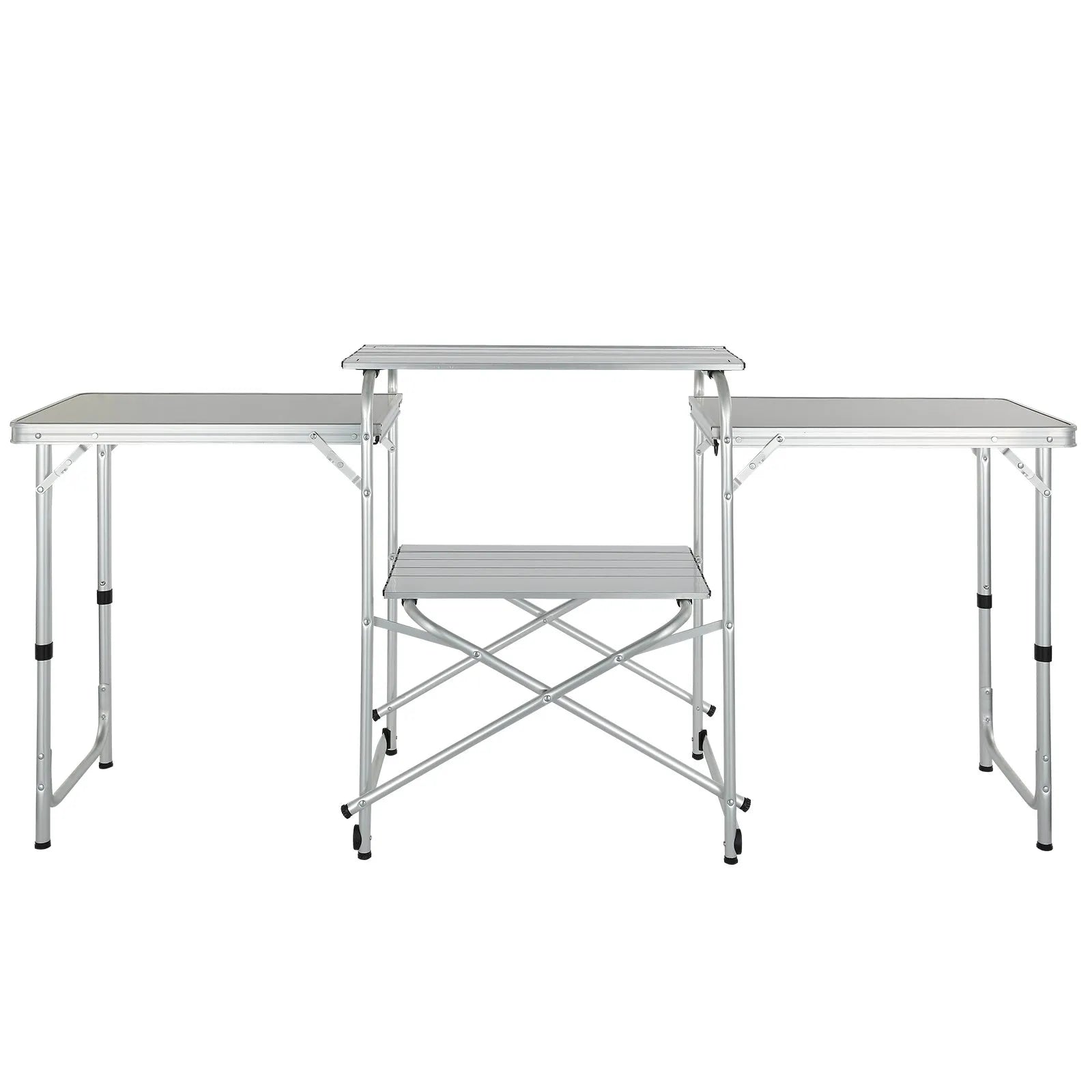 VEVOR Camping Kitchen Table, Folding Outdoor Cooking Table with Storage Carrying Bag, Aluminum Cook Station 3 Cupboard & Detachable Windscreen, Quick Set-up for Picnics, BBQ, RV Traveling, Brown