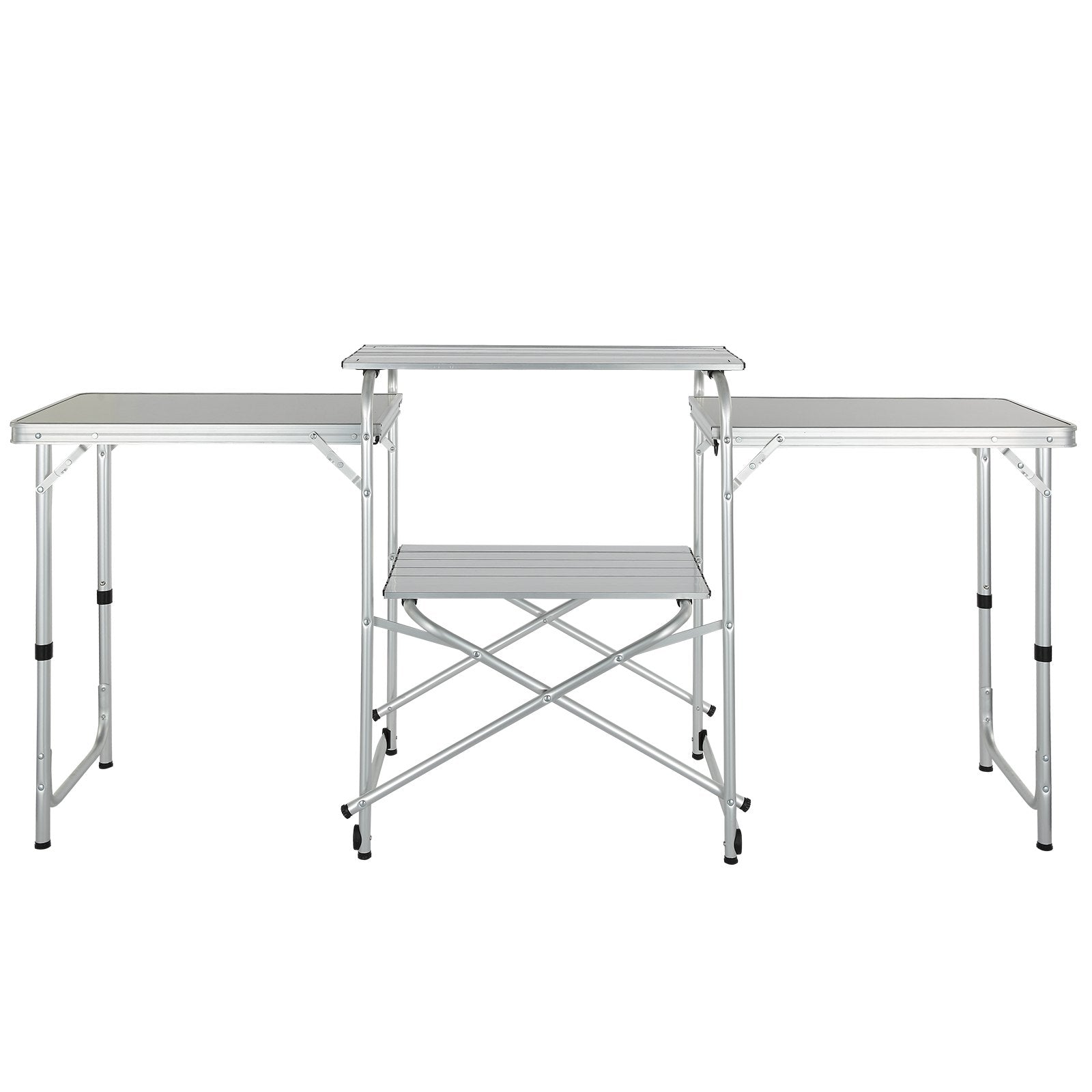 VEVOR Camping Kitchen Table, Folding Outdoor Cooking Table with Storage Carrying Bag, Aluminum Cook Station 3 Cupboard & Detachable Windscreen, Quick Set-up for Picnics, BBQ, RV Traveling, Black