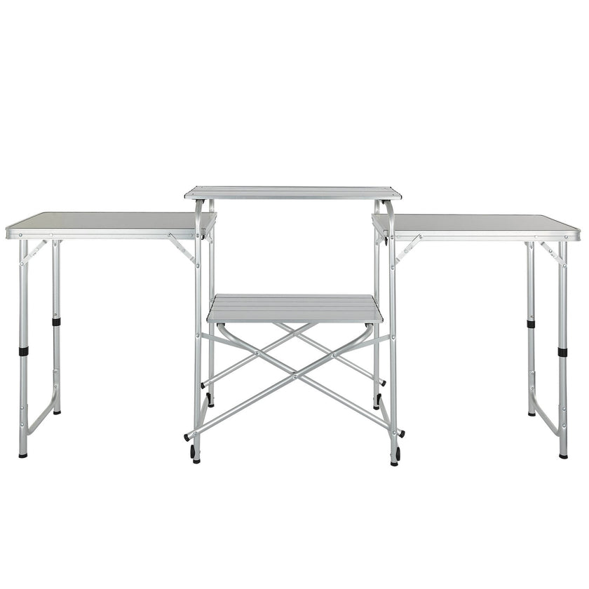 VEVOR Camping Kitchen Table, Folding Outdoor Cooking Table with Storage Carrying Bag, Aluminum Cook Station 3 Cupboard & Detachable Windscreen, Quick Set-up for Picnics, BBQ, RV Traveling, Black