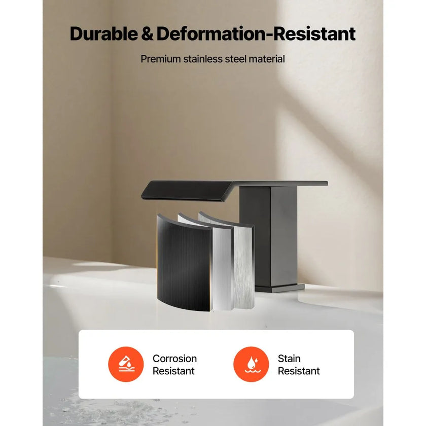 Roman Tub Faucet Waterfall Bathtub Faucet Set – Matte Black, 3-Hole Deck Mount, Dual Handle, Drip-Free Stainless Steel Design