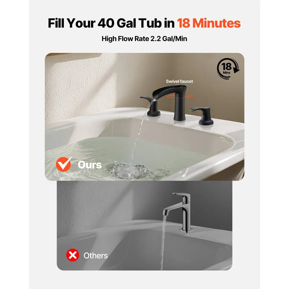 Roman Tub Faucet – 3-Hole Waterfall Bathtub Faucet with Dual Handles