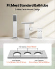 VEVOR Roman Tub Faucet, 3 Hole Waterfall Bathtub Faucet, Roman Bathtub Faucets Set with Shower Head & 1 Handle, Deck Mount Bath Tub Faucets Set for Adult Bathing, Brushed Stainless Steel, Drip-Free